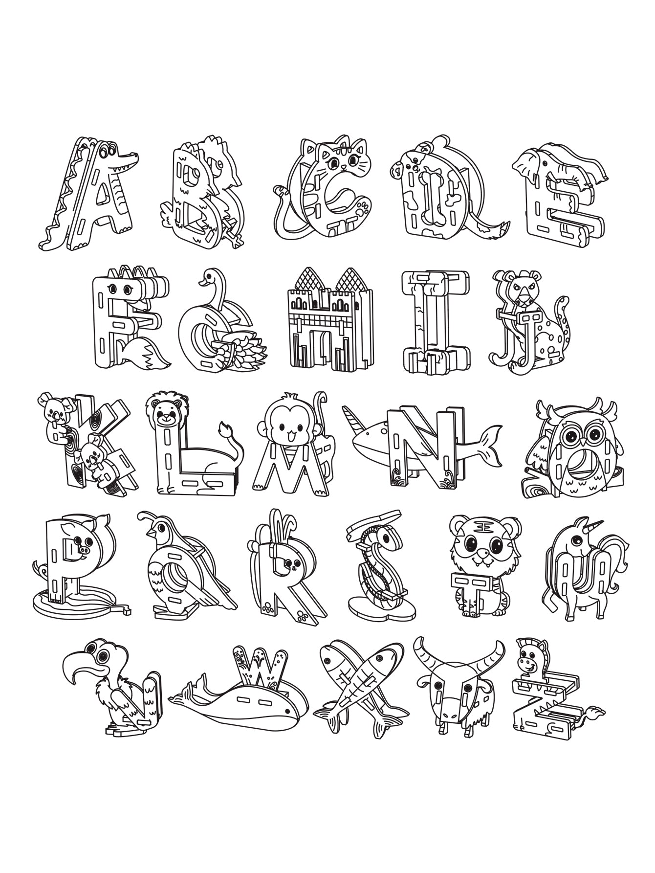 3D Wooden Puzzle 26 Animal Letters A-Z Model Kits DIY Handmade Small Production Set Craft Unique Christmas Gift