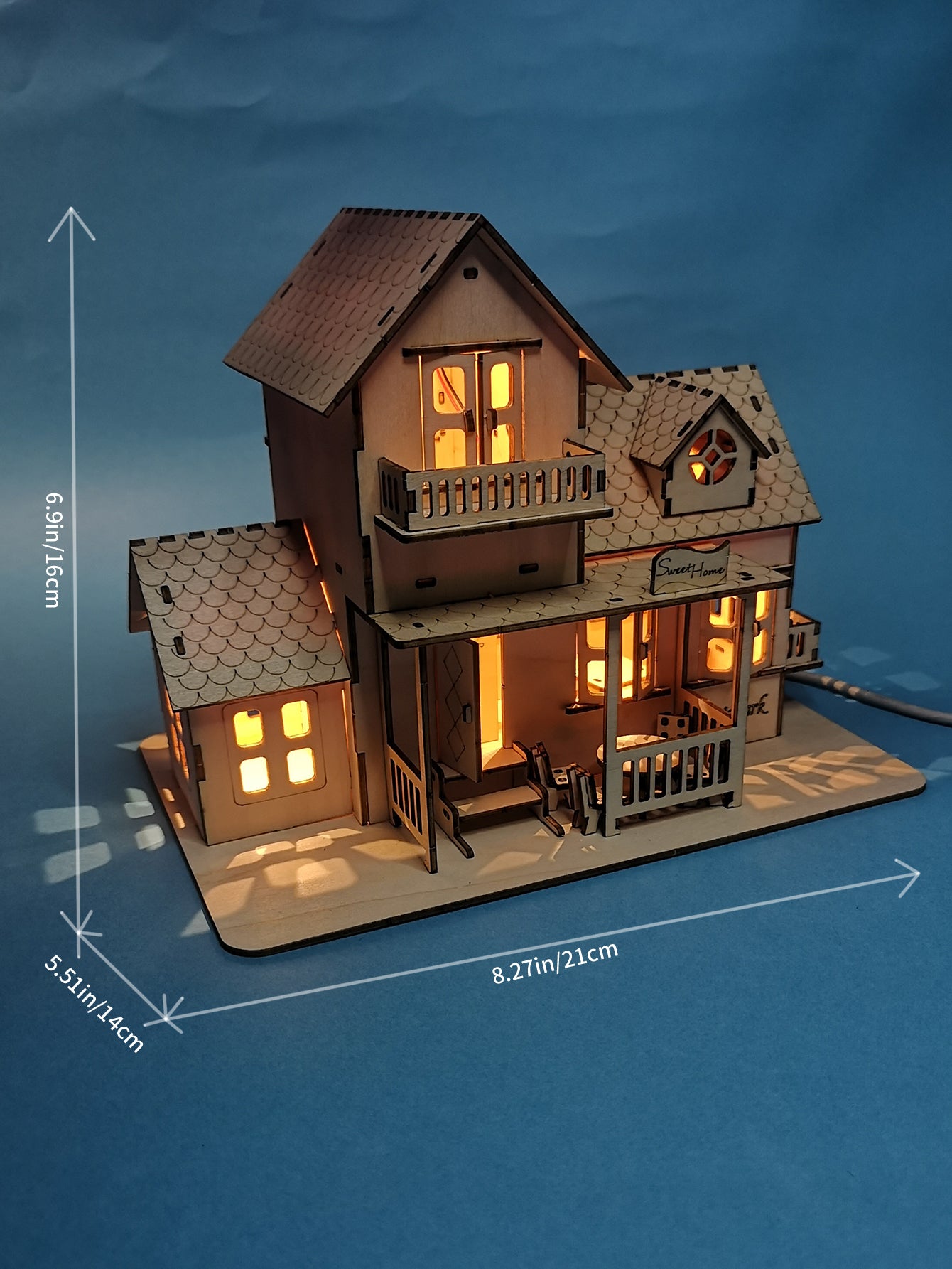 Music Park 3D Wooden Puzzle Sweet Home Music Box Hands Craft Miniature Dollhouse Kits 3D Model Diy House Building with LED Night Lights Gifts for Christmas