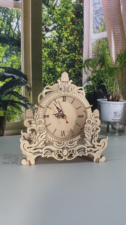 Music Park 3D Wooden Puzzle Clock Model Building Kits Desktop Clock DIY Architectural Building Blocks Creative Gift Home Decor for Family