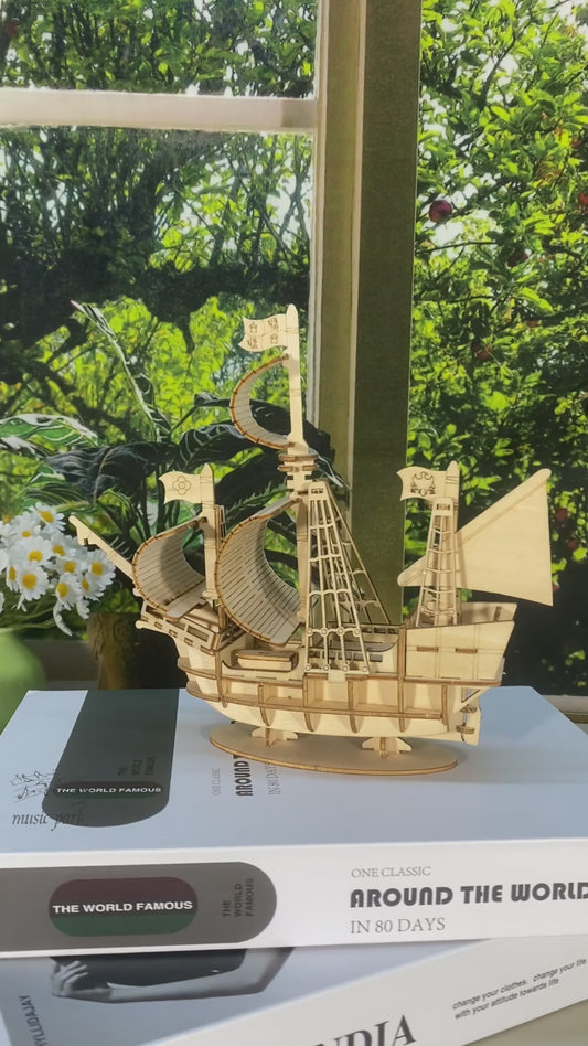 Music Park 3D Wooden Puzzles Ocean Sailboat Model Kits Brainteaser Christmas/Birthday Gifts for Adults and Teens handmade