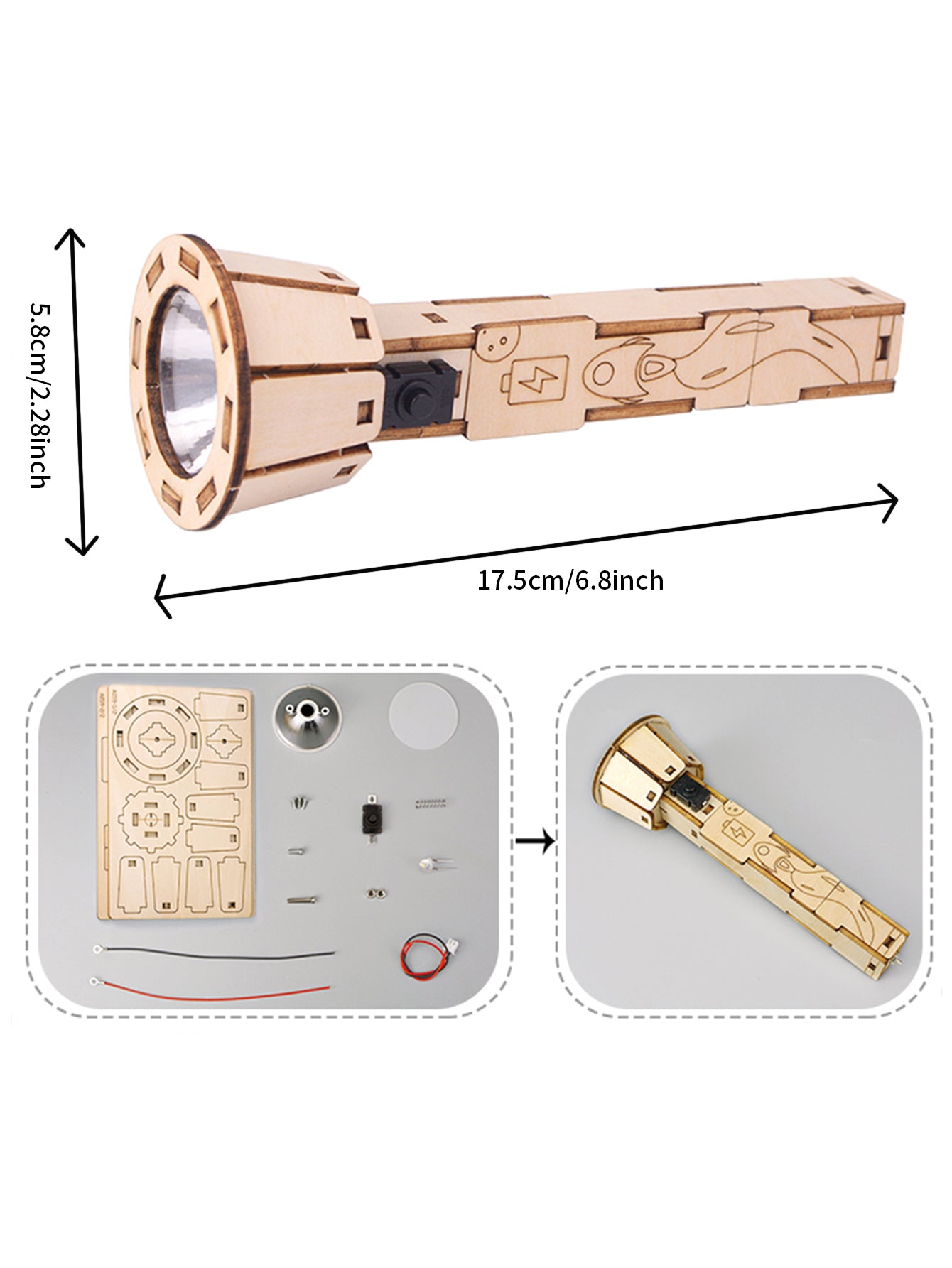 Music Park 3D Wooden Puzzle Flashlight Model Kits DIY Small Production Set for Electrical Physics Science Experiments