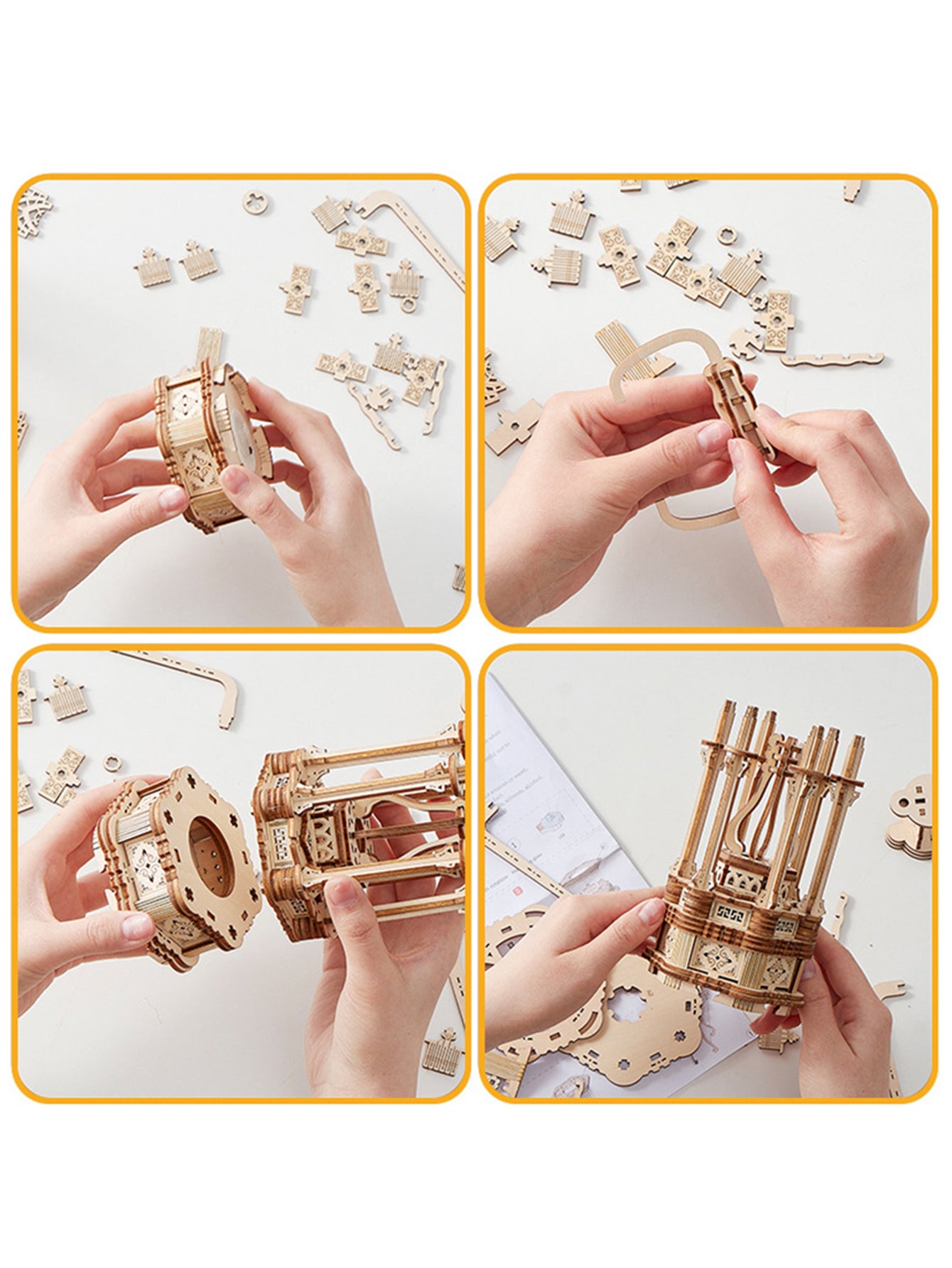 Music Park 3D Wooden Puzzles DIY Rotating Vintage LED Lantern Hands-on Activity Desk Decor Gifts for Teens